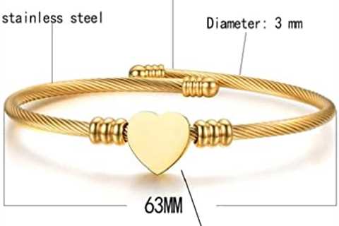 Jeolory Shiny Cute Stainless Steel Love Heart Pendent Charm Adjustable Wrist Bracelet Bangle Cuff..